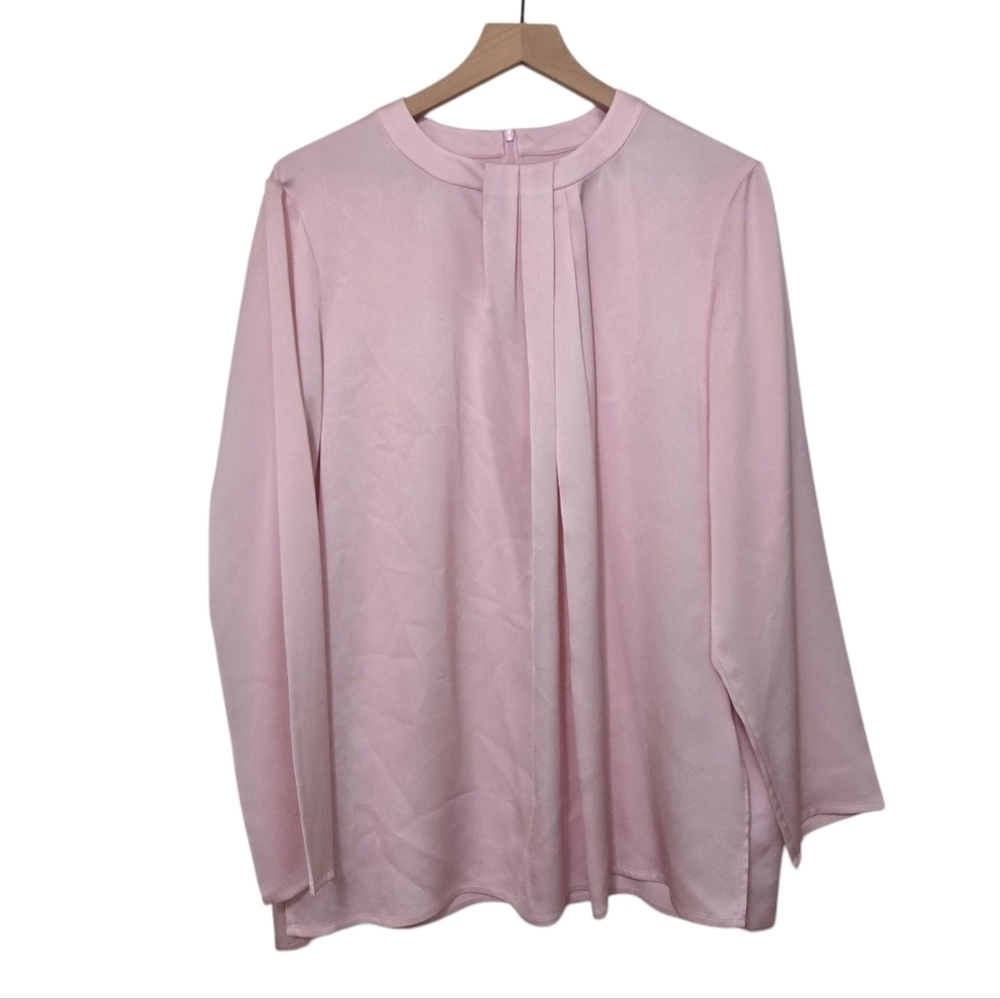 Misook Pastel Pink Long Sleeve Zipper Back Coquette Romantic Blouse Size XL